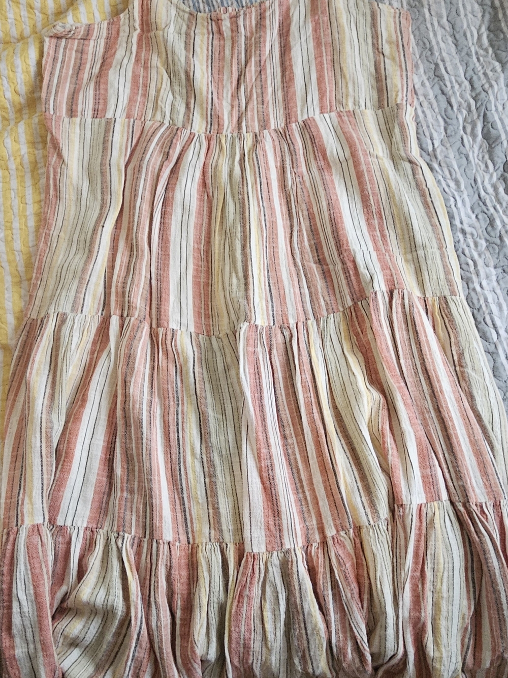 Lindsey & Taylor Striped Tiered Maxi Dress in Cream, Rust & Sage